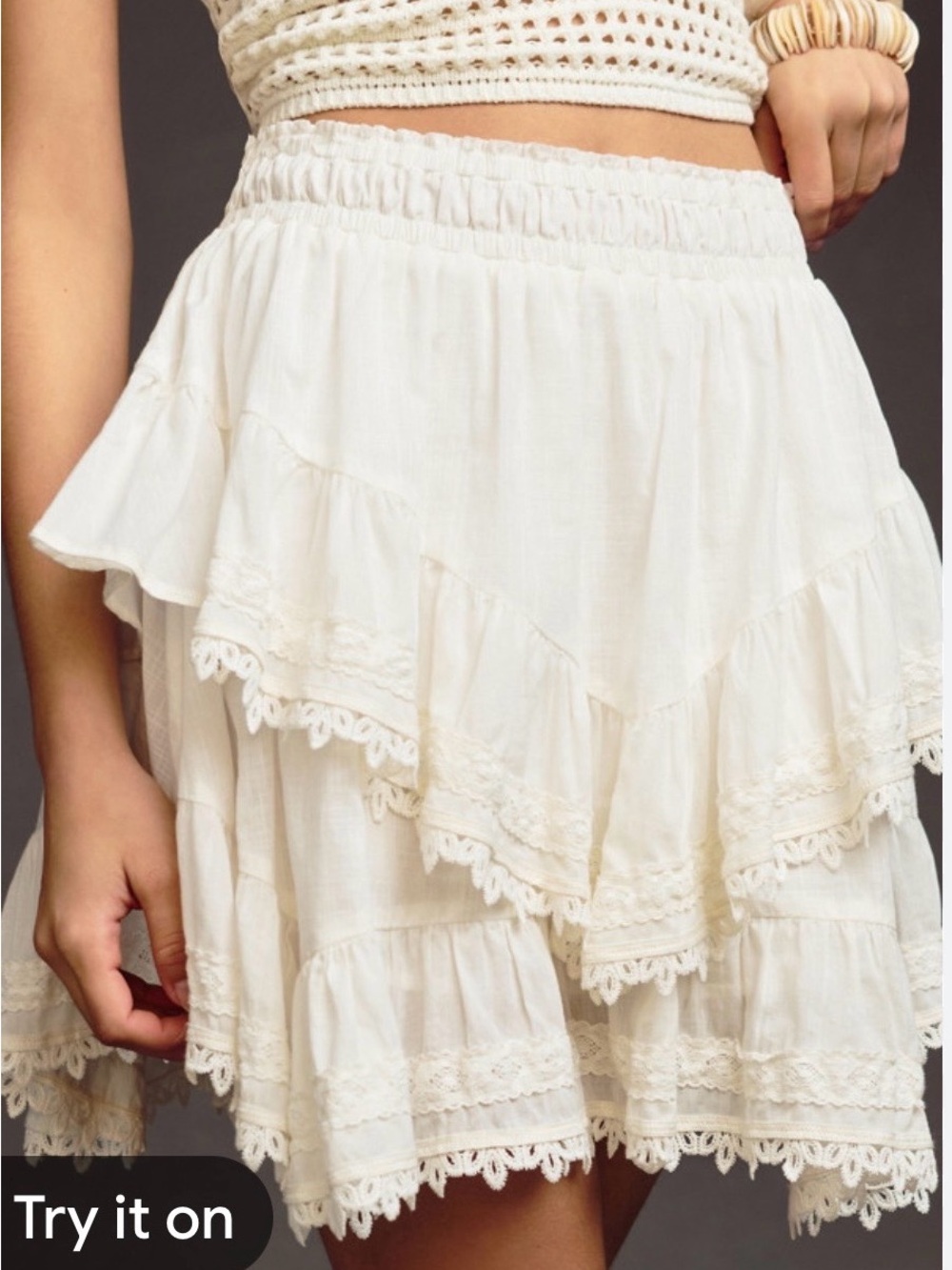 Anthropologie Ruffled Layered Lace-Trim Mini Skirt